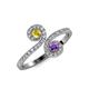 4 - Raene Yellow Sapphire and Amethyst with Side Diamonds Bypass Ring 