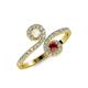 4 - Raene White Sapphire and Ruby with Side Diamonds Bypass Ring 