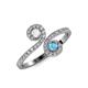 4 - Raene White Sapphire and Blue Topaz with Side Diamonds Bypass Ring 