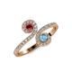 4 - Raene Ruby and Blue Topaz with Side Diamonds Bypass Ring 