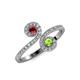 4 - Raene Ruby and Peridot with Side Diamonds Bypass Ring 
