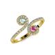 4 - Raene Aquamarine and Pink Sapphire with Side Diamonds Bypass Ring 