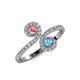 4 - Raene Pink Tourmaline and Blue Topaz with Side Diamonds Bypass Ring 
