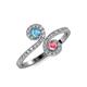4 - Raene Blue Topaz and Pink Tourmaline with Side Diamonds Bypass Ring 