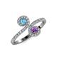 4 - Raene Blue Topaz and Amethyst with Side Diamonds Bypass Ring 