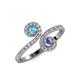 4 - Raene Blue Topaz and Tanzanite with Side Diamonds Bypass Ring 