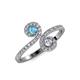 4 - Raene Blue Topaz and Diamond with Side Diamonds Bypass Ring 