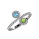 4 - Raene Blue Topaz and Peridot with Side Diamonds Bypass Ring 