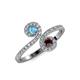 4 - Raene Blue Topaz and Red Garnet with Side Diamonds Bypass Ring 