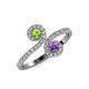 4 - Raene Peridot and Amethyst with Side Diamonds Bypass Ring 