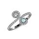 4 - Raene Diamond and Aquamarine with Side Diamonds Bypass Ring 