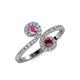 4 - Raene Pink Sapphire and Ruby with Side Diamonds Bypass Ring 