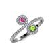 4 - Raene Pink Sapphire and Peridot with Side Diamonds Bypass Ring 
