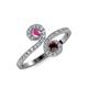 4 - Raene Pink Sapphire and Red Garnet with Side Diamonds Bypass Ring 