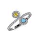 4 - Raene Yellow Sapphire and Blue Topaz with Side Diamonds Bypass Ring 