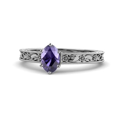 Florie Classic x Oval Cut Iolite Solitaire Engagement Ring