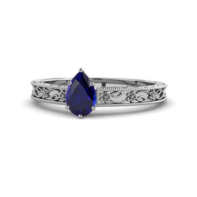 Florie Classic x Pear Shape Blue Sapphire Solitaire Engagement Ring