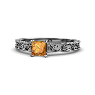 Florie Classic Princess Cut Citrine Solitaire Engagement Ring