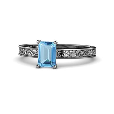 Cael Classic x Emerald Shape Blue Topaz Solitaire Engagement Ring