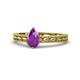 1 - Rachel Classic 7x5 mm Pear Shape Amethyst Solitaire Engagement Ring 