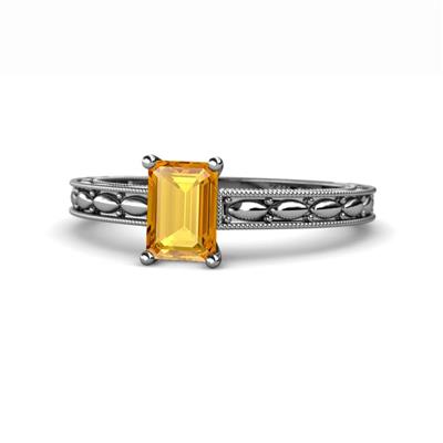 Rachel Classic x Emerald Shape Citrine Solitaire Engagement Ring