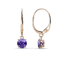 Grania Iolite Solitaire Dangling Earrings Iolite ctw Four Prong Womens Solitaire Drop and Dangle Earrings K Rose Gold