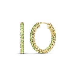 Amara Peridot Hoop Earrings Peridot Inside Out Womens Hoop Earrings with Side Gallery Work ctw K Yellow Gold