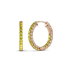 Amara Yellow Diamond Hoop Earrings Yellow Diamond Inside Out Womens Hoop Earrings with Side Gallery Work ctw K Rose Gold