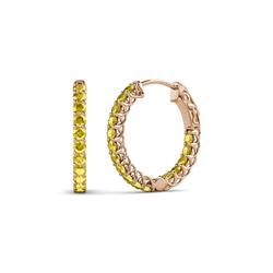 Amara Yellow Sapphire Hoop Earrings Yellow Sapphire Inside Out Womens Hoop Earrings with Side Gallery Work ctw K Rose Gold