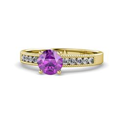 Ronia Classic Amethyst and Diamond Engagement Ring Amethyst and Diamond Womens Engagement Ring with Milgrain Work ctw K Yellow Gold