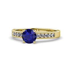 Ronia Classic Blue Sapphire and Diamond Engagement Ring Blue Sapphire and Diamond Womens Engagement Ring with Milgrain Work ctw K Yellow Gold