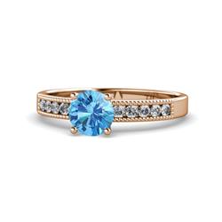 Ronia Classic Blue Topaz and Diamond Engagement Ring Blue Topaz and Diamond Womens Engagement Ring with Milgrain Work ctw K Rose Gold