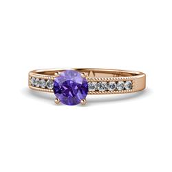 Ronia Classic Iolite and Diamond Engagement Ring Iolite and Diamond Womens Engagement Ring with Milgrain Work ctw K Rose Gold