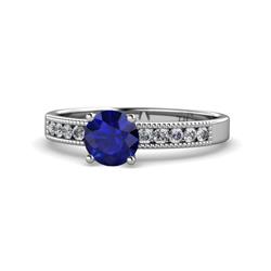 Ronia Classic Blue Sapphire and Diamond Engagement Ring Blue Sapphire and Diamond Womens Engagement Ring with Milgrain Work ctw Platinum