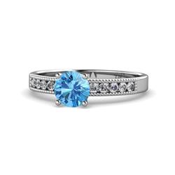 Ronia Classic Blue Topaz and Diamond Engagement Ring Blue Topaz and Diamond Womens Engagement Ring with Milgrain Work ctw Platinum