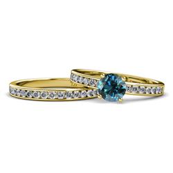 Salana Classic Blue and White Diamond Bridal Set Ring Blue and White Diamond Womens Engagement Ring Matching Diamond Band ctw K Yellow Gold