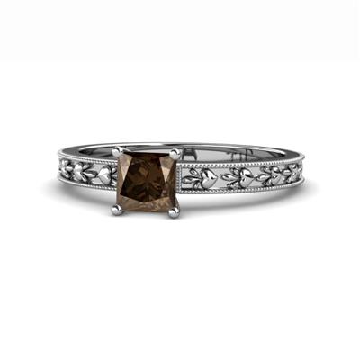 Niah Classic Princess Cut Smoky Quartz Solitaire Engagement Ring