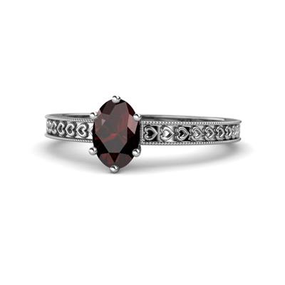 Janina Classic Oval Cut Red Garnet Solitaire Engagement Ring