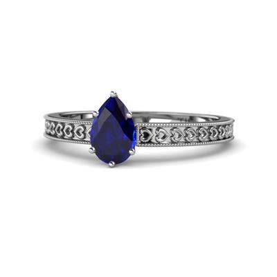 Janina Classic Pear Cut Blue Sapphire Solitaire Engagement Ring