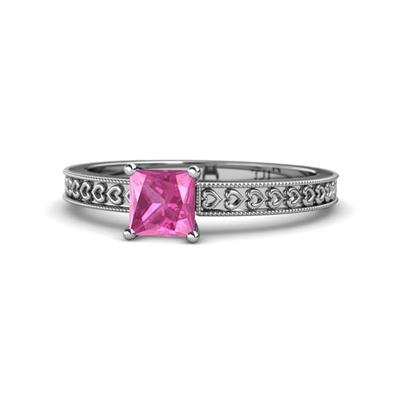 Janina Classic Princess Cut Lab Created Pink Sapphire Solitaire Engagement Ring