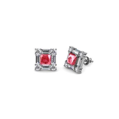 Katheryn Pink Tourmaline and Diamond Halo Stud Earrings