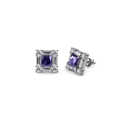 Katheryn Iolite and Diamond Halo Stud Earrings
