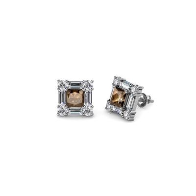Katheryn Smoky Quartz and Diamond Halo Stud Earrings