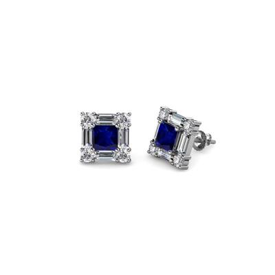 Katheryn Blue Sapphire and Diamond Halo Stud Earrings