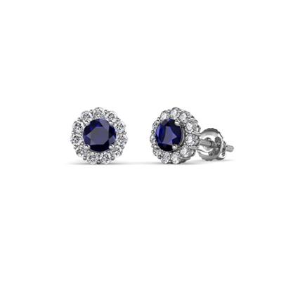 Ayana Round Blue Sapphire and Diamond Halo Stud Earrings