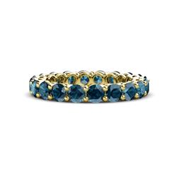 Tiffany Blue Diamond Eternity Band Blue Diamond Shared Prong Eternity Band with Side Gallery Work Carat tw Carat tw in K Yellow Gold