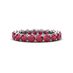 Tiffany Ruby Eternity Band Ruby Shared Prong Eternity Band with Side Gallery Work Carat tw Carat tw in Platinum