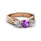 2 - Alyssa 6.40 mm Amethyst and Diamond Three Stone Ring 