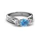 2 - Alyssa 6.40 mm Blue Topaz and Diamond Three Stone Ring 