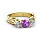 2 - Alyssa 6.40 mm Amethyst and Diamond Three Stone Ring 